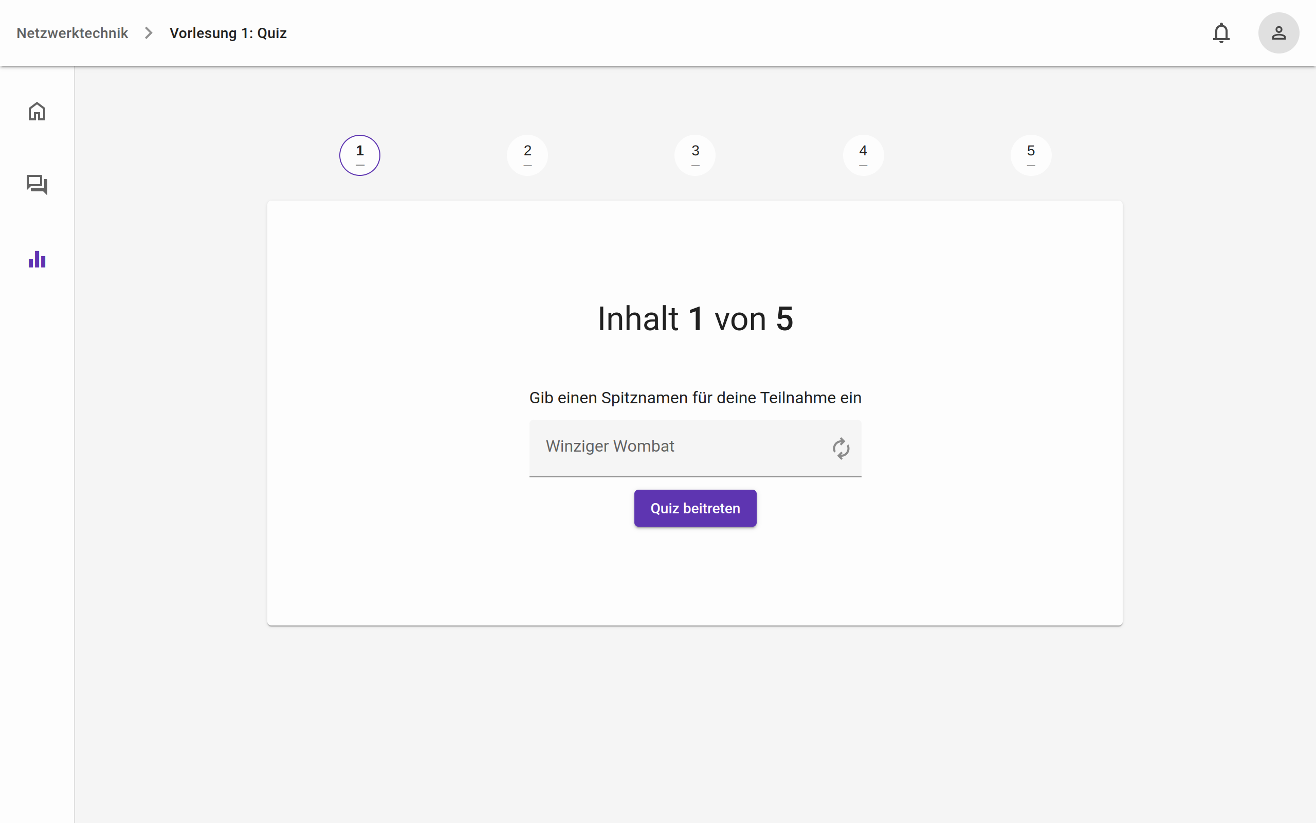 Beitreten eines Quizzes mit Rangliste
