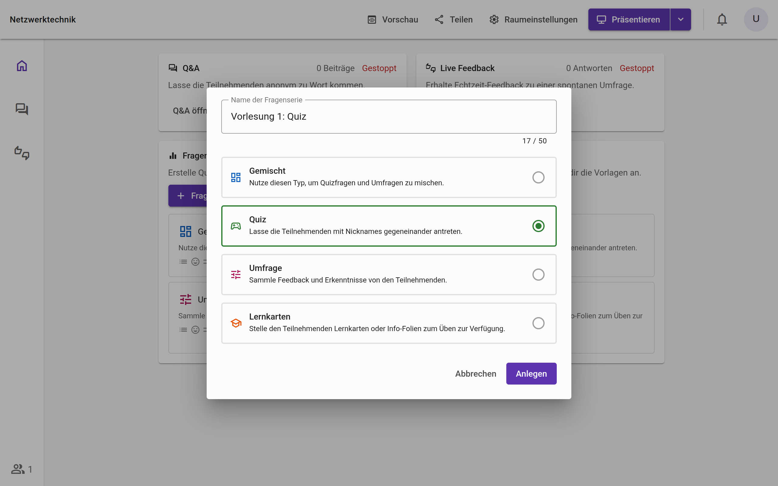 Erstellung einer Fragenserie